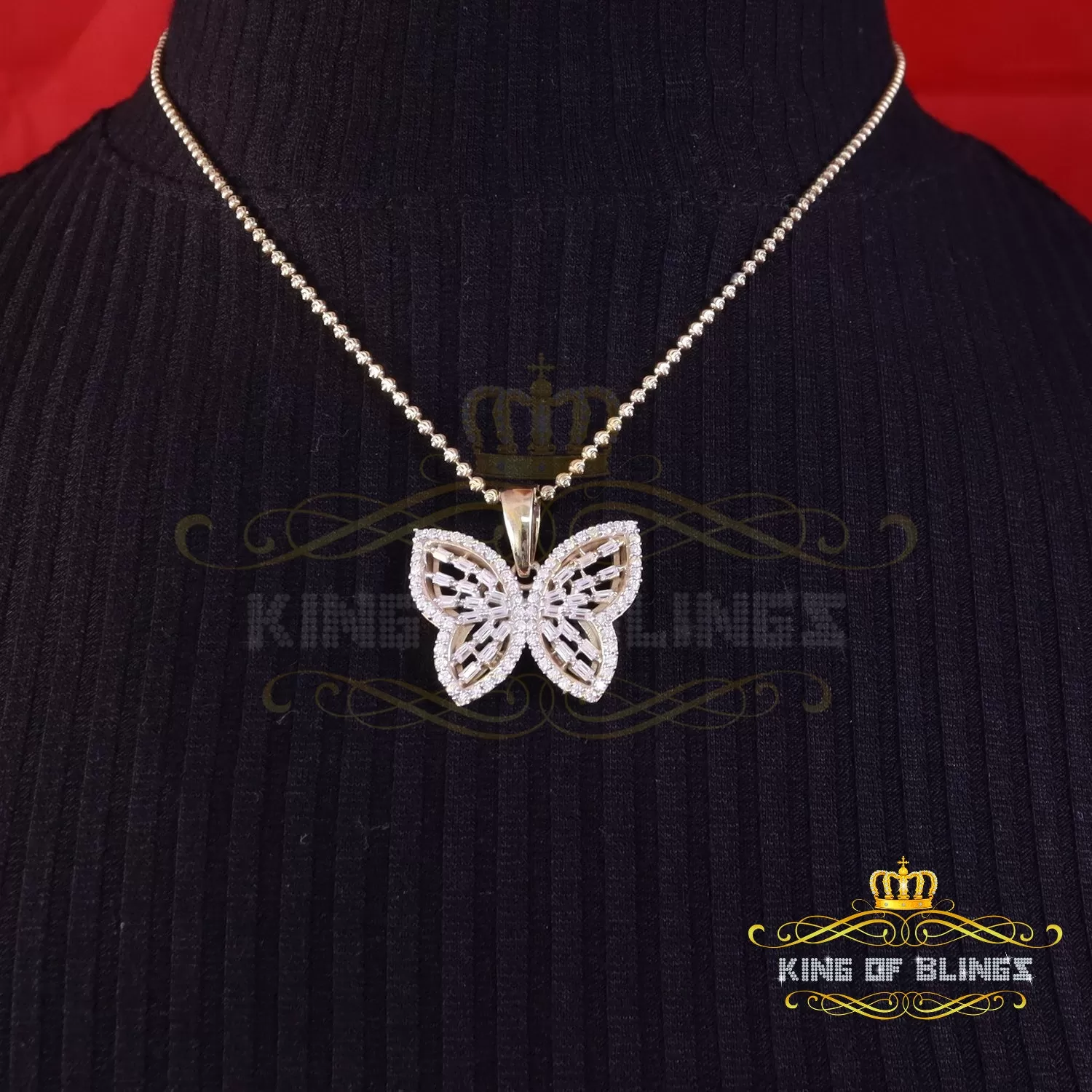 King Of Bling's Men's/Womens 925 Silver Yellow 1.75ct VVS 'D' Moissanite Butterfly Pendant