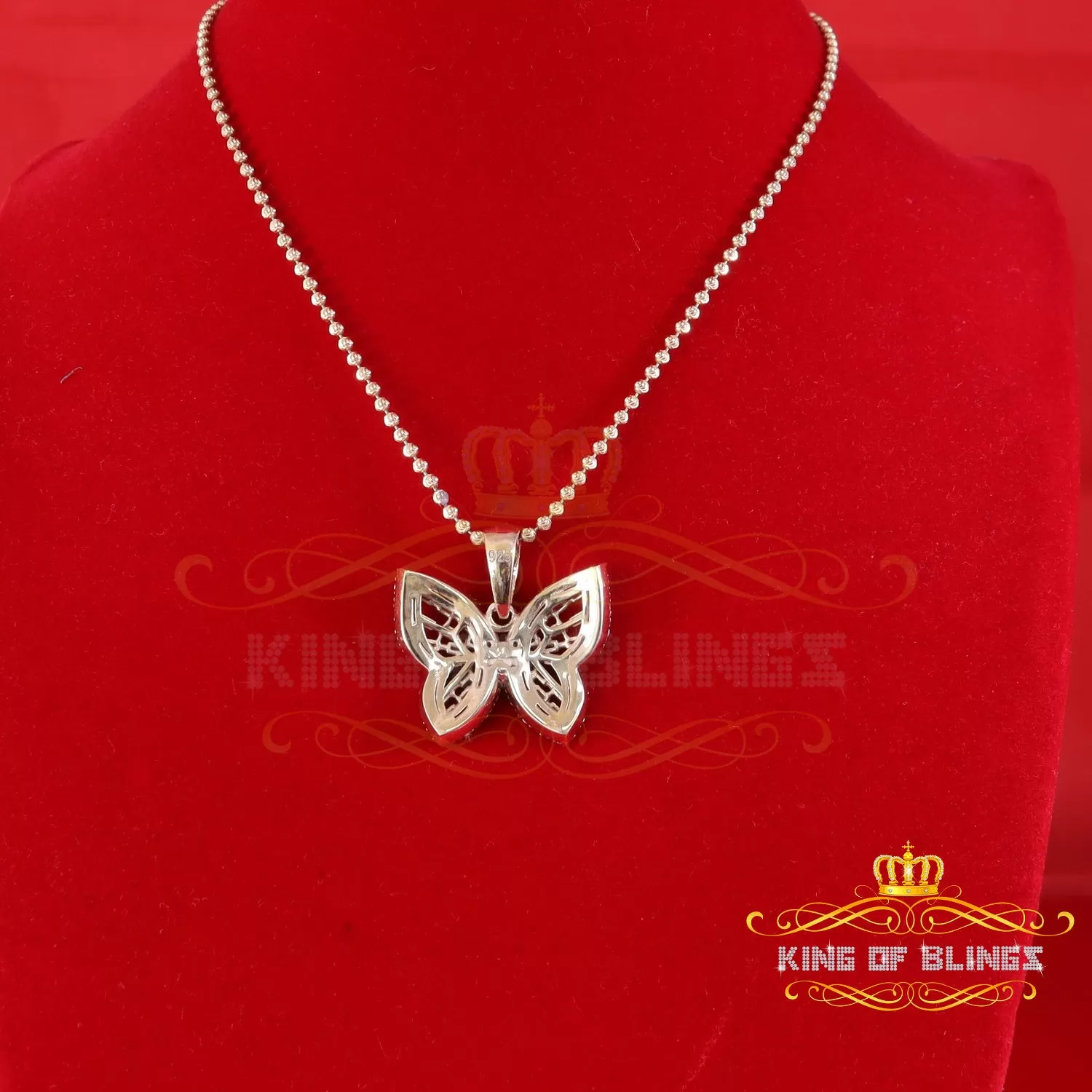 King Of Bling's Men's/Womens 925 Silver Yellow 1.75ct VVS 'D' Moissanite Butterfly Pendant