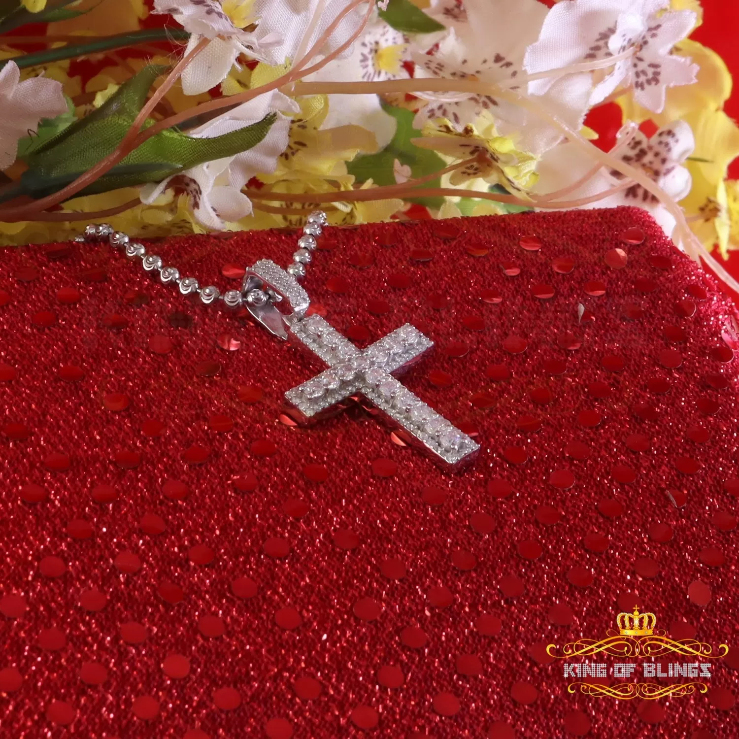 King Of Bling's New Moissanite 2.50ct VVS D Clr. Charm Cross Pendant 925 White Silver for Men