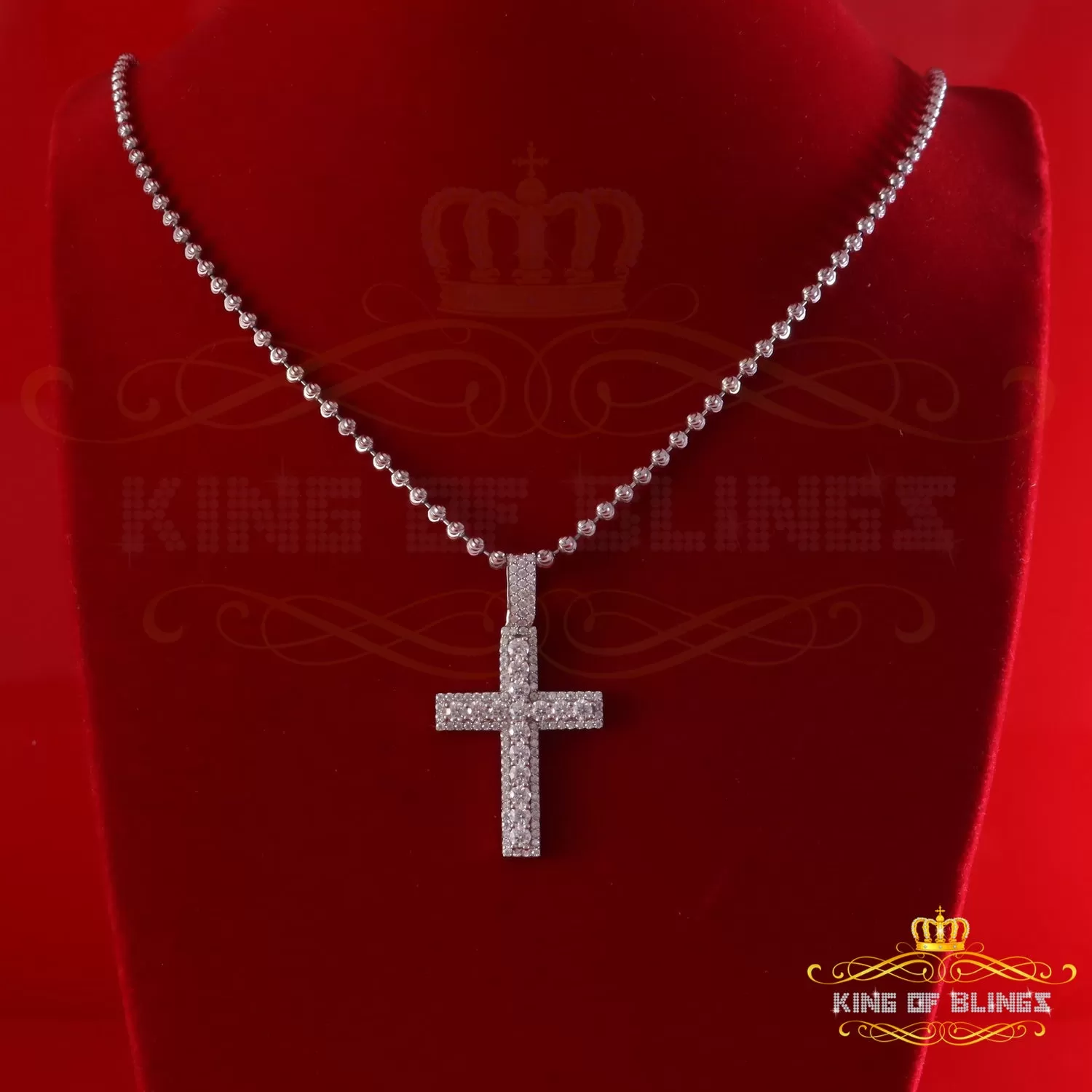 King Of Bling's New Moissanite 2.50ct VVS D Clr. Charm Cross Pendant 925 White Silver for Men