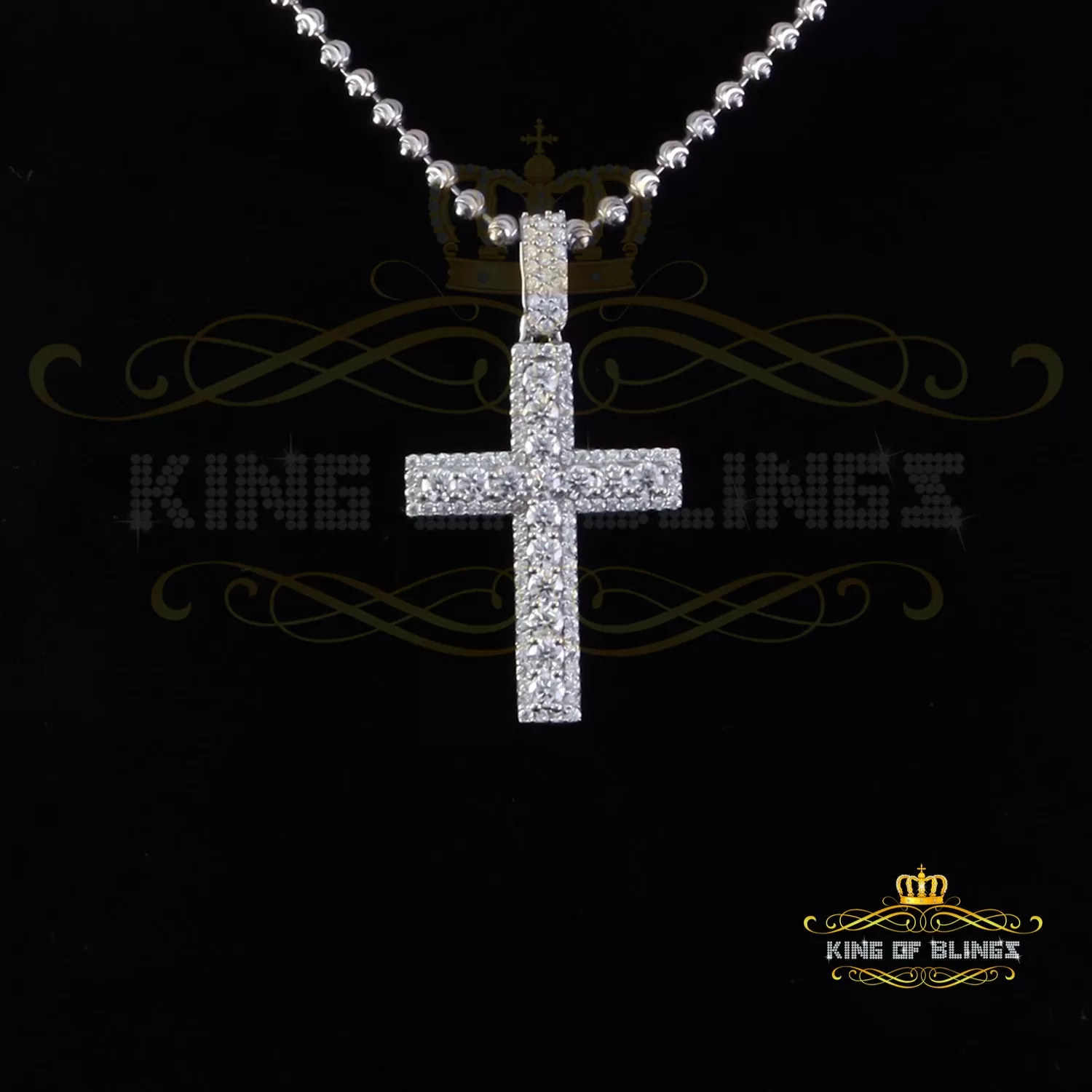 King Of Bling's New Moissanite 2.50ct VVS D Clr. Charm Cross Pendant 925 White Silver for Men