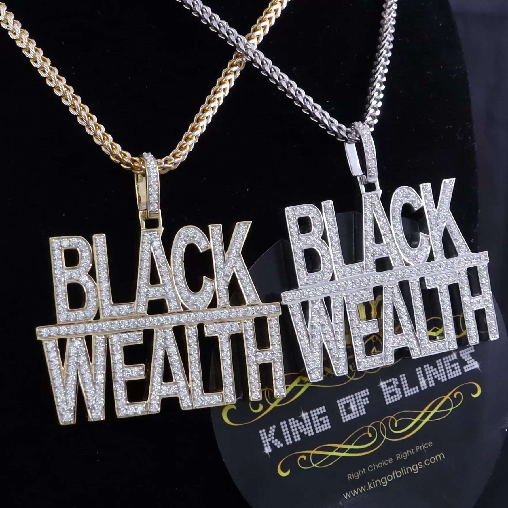 King Of Bling's White 925 Sterling Silver BLACK WEALTH Sign Pendant with 9.30ct Cubic Zirconia