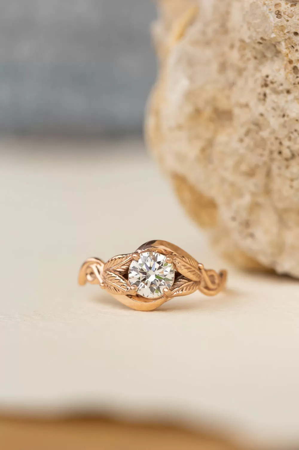 Lab grown diamond engagement ring, rose gold proposal ring with round diamond / Azalea