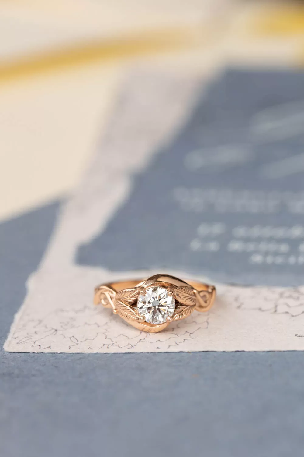 Lab grown diamond engagement ring, rose gold proposal ring with round diamond / Azalea