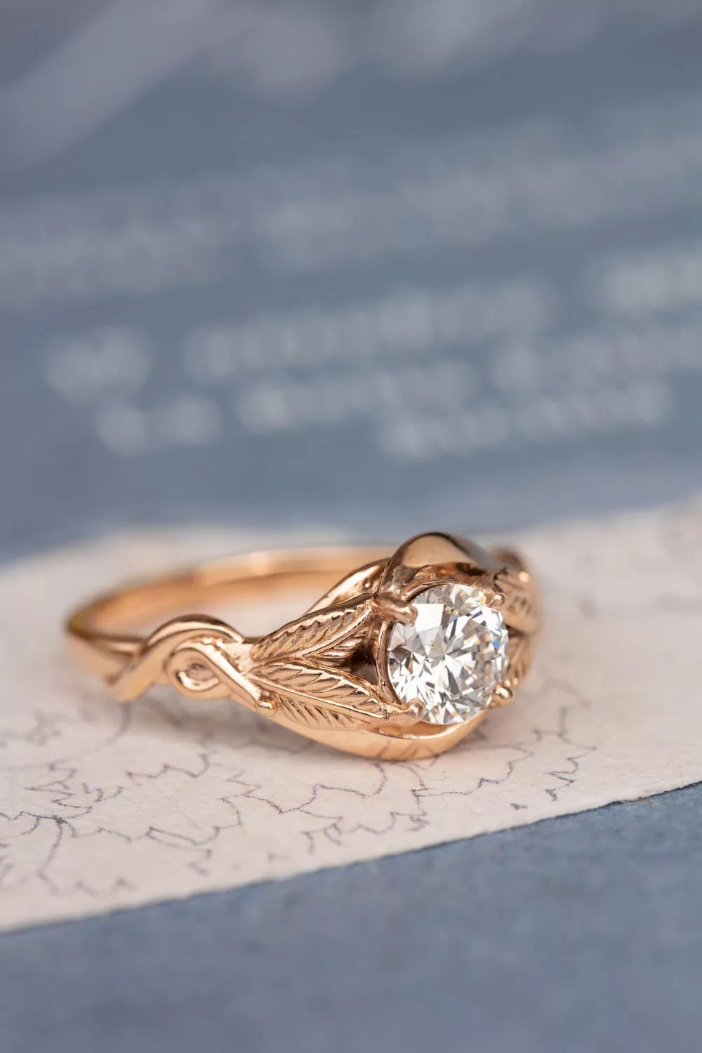 Lab grown diamond engagement ring, rose gold proposal ring with round diamond / Azalea