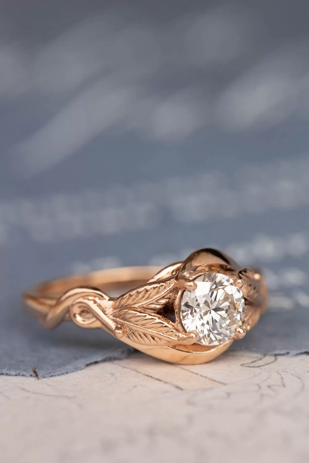 Lab grown diamond engagement ring, rose gold proposal ring with round diamond / Azalea