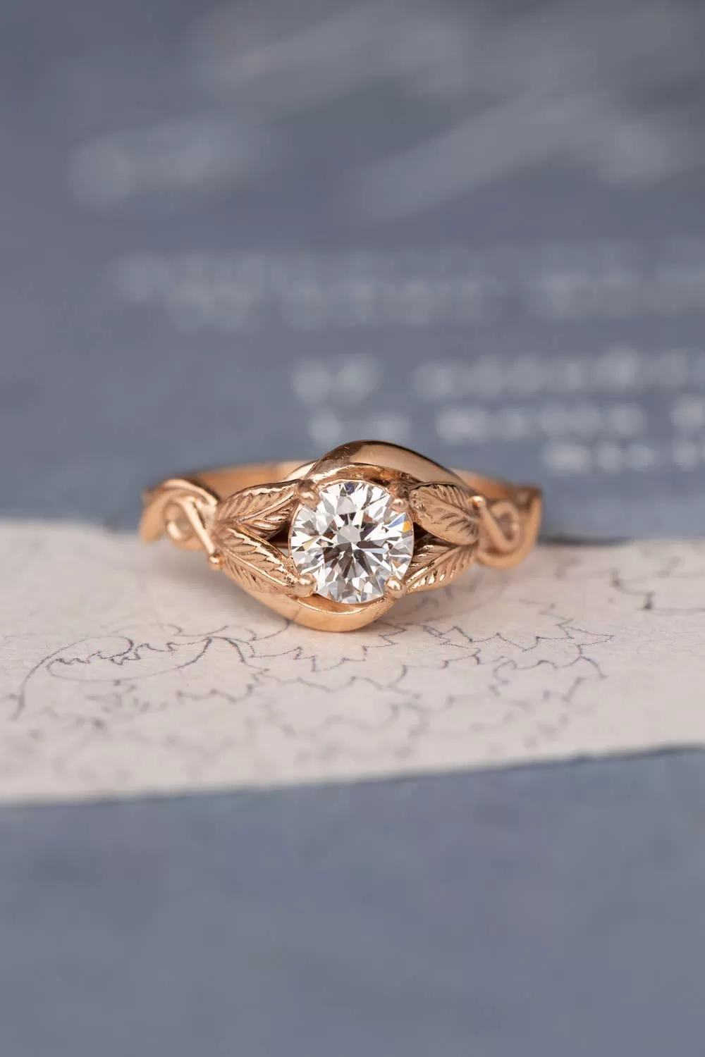 Lab grown diamond engagement ring, rose gold proposal ring with round diamond / Azalea