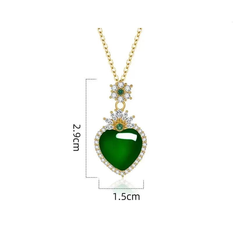 Love Heart-Shaped Emerald & Green Chalcedony Pendant Necklace