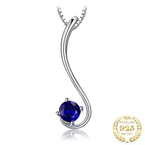 Luxurious Curve Design Created Sapphire Pendant Necklace (No Chain) - 925 Sterling Silver