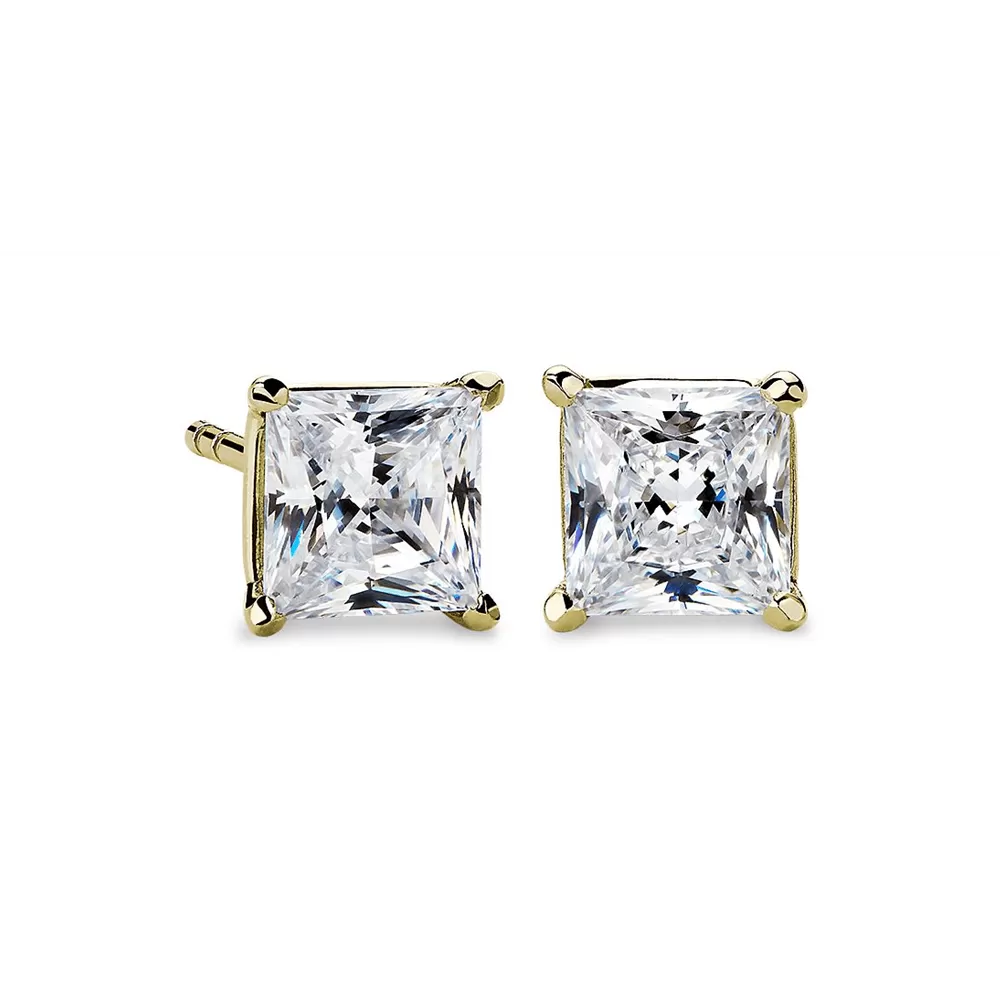 Multiple size Four-claw Cushion cut CZ diamond 18K white gold plated on 925 Sterling silver Stud Earrings