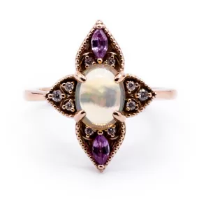 Natural Ethiopian Opal with Pink Sapphire and Diamond Vintage Ring