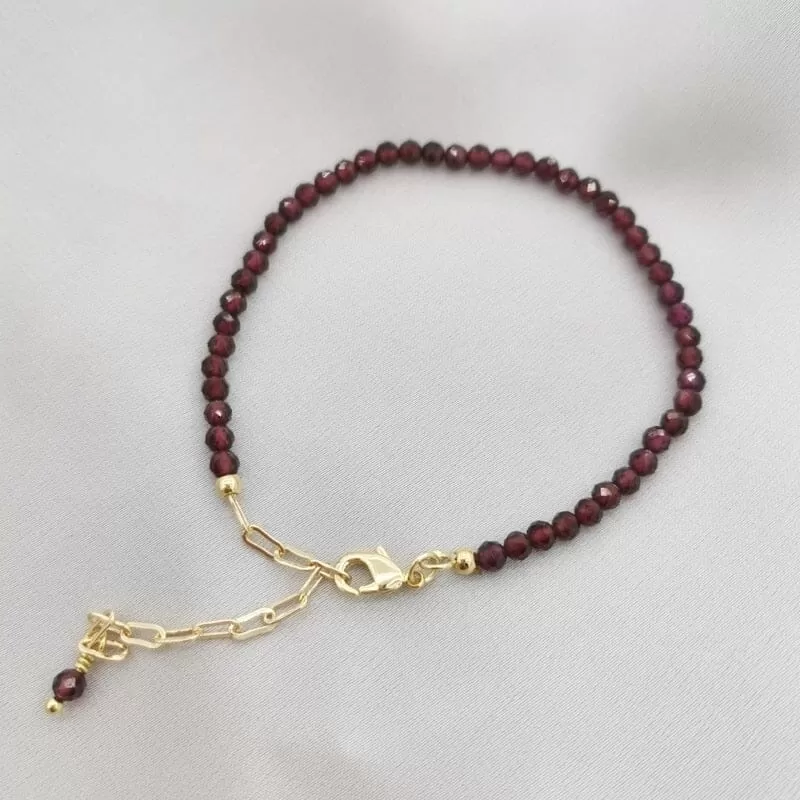 Natural Stones Pulsera Faceted Garnet Adjustable Bracelet - 14K Gold Filled Chain