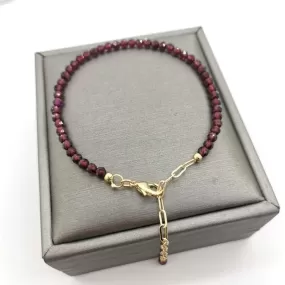 Natural Stones Pulsera Faceted Garnet Adjustable Bracelet - 14K Gold Filled Chain