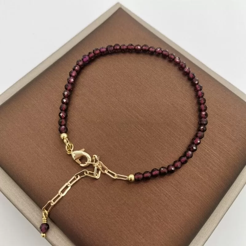 Natural Stones Pulsera Faceted Garnet Adjustable Bracelet - 14K Gold Filled Chain