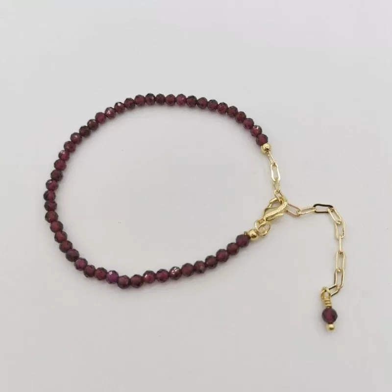 Natural Stones Pulsera Faceted Garnet Adjustable Bracelet - 14K Gold Filled Chain