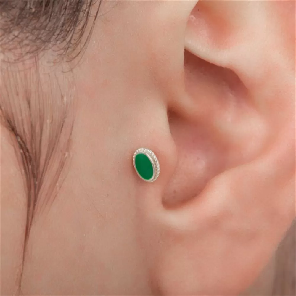 Oval Simulated Emerald CZ Diamond Flat Back Earrings