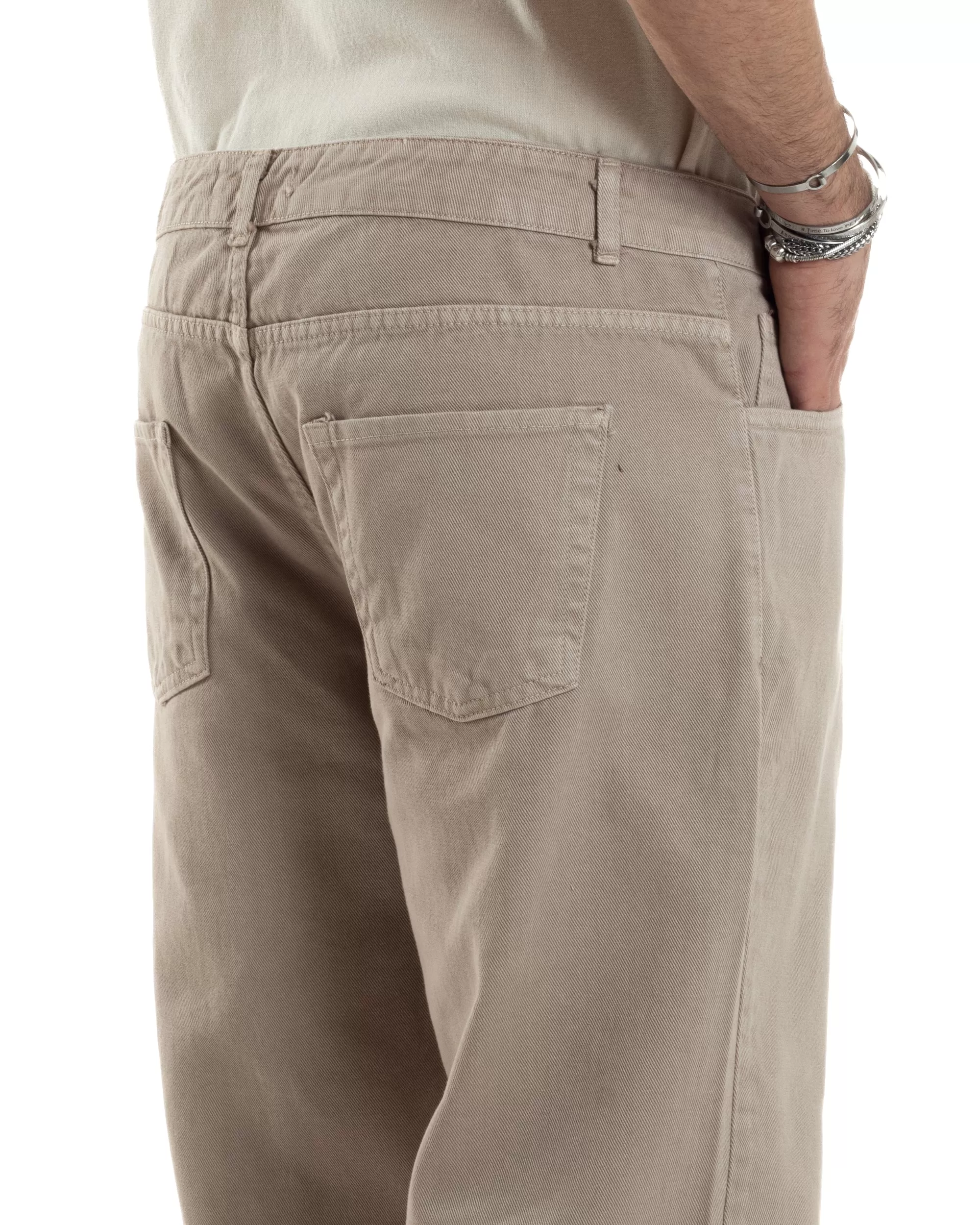 Pantaloni Uomo Jeans Straight Fit Baggy Basic Cinque Tasche Beige GIOSAL-JS1040A