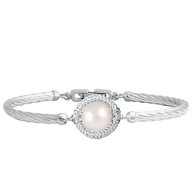 Pearl and Diamond Bracelet in Sterling Silver