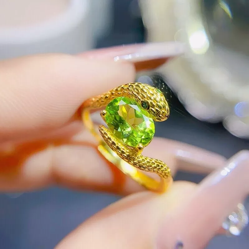 Peridot Snake 925 Sterling Silver Resizable Ring