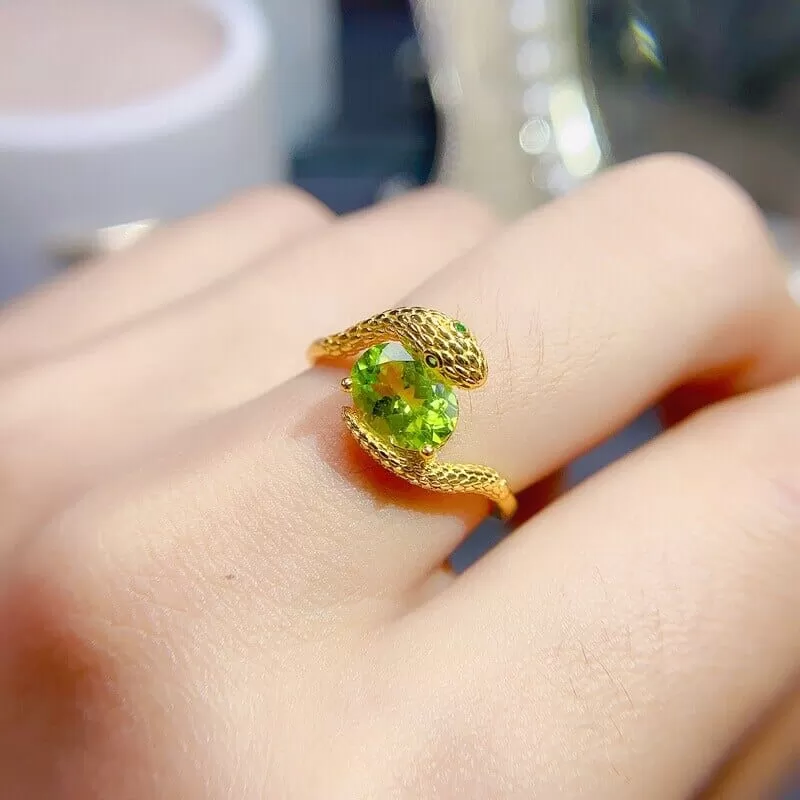 Peridot Snake 925 Sterling Silver Resizable Ring