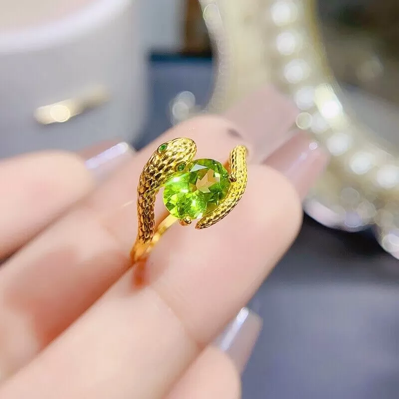 Peridot Snake 925 Sterling Silver Resizable Ring