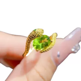 Peridot Snake 925 Sterling Silver Resizable Ring