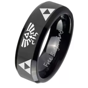 Personalized Engraved Men's Black Zelda Tri Force Promise Ring