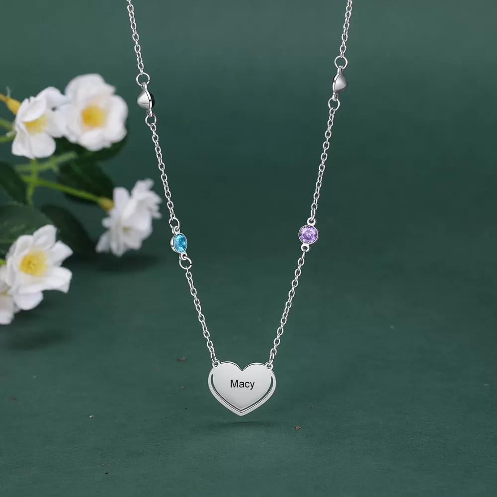 Personalized Engraved Necklace With Birthstones