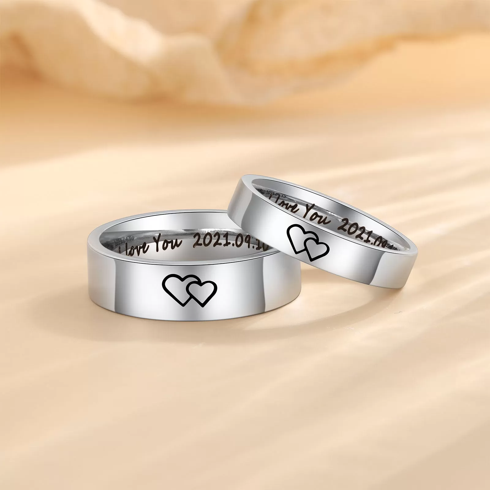 Personalized His and Hers Traditional Promise Ring or Wedding Ring Set Couples Rings