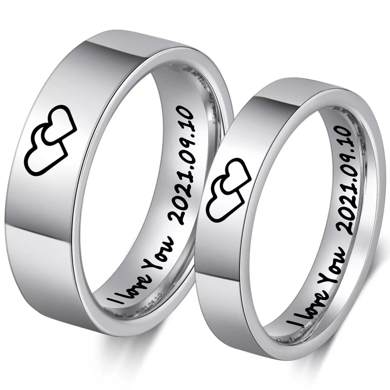 Personalized His and Hers Traditional Promise Ring or Wedding Ring Set Couples Rings