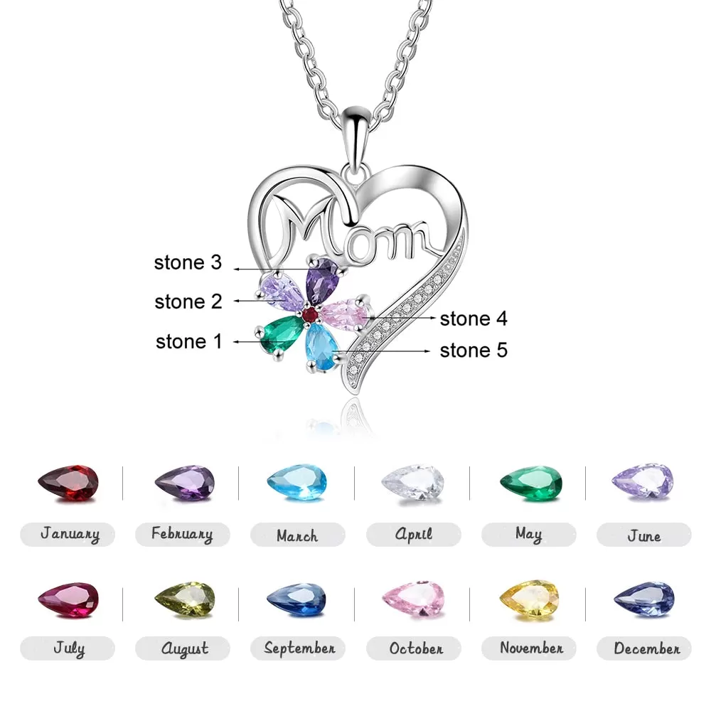 Personalized Mom Necklace Customize 5 Birthstones