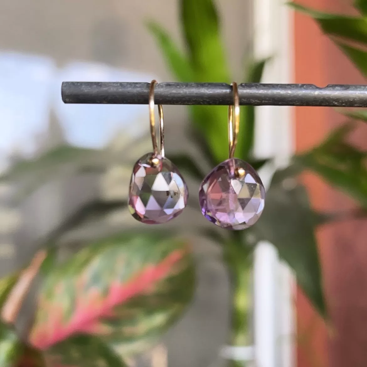 Petite rose cut amethyst earrings