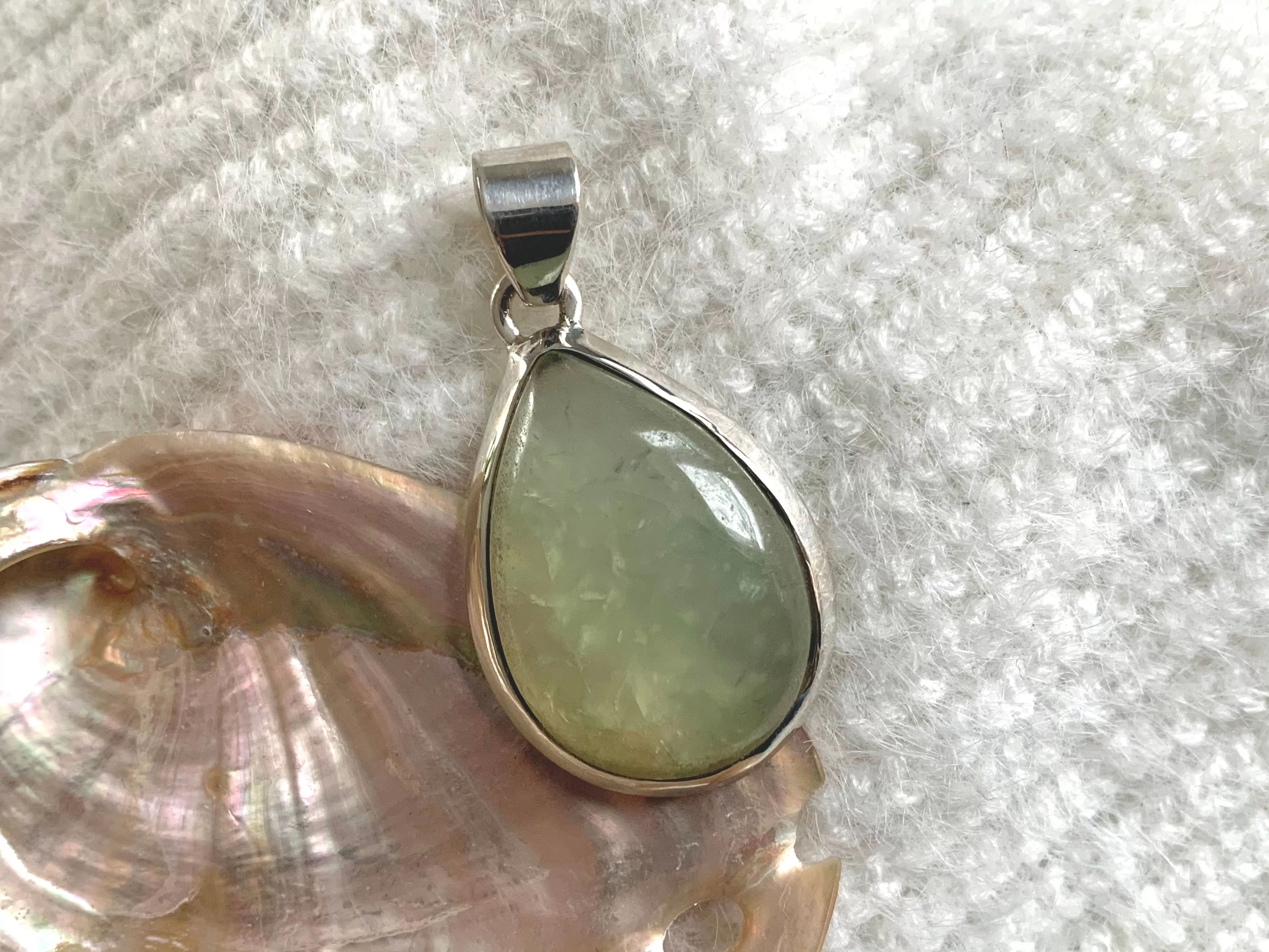 Prehnite with Epidote Ariel Pendant - Chunky Teardrop