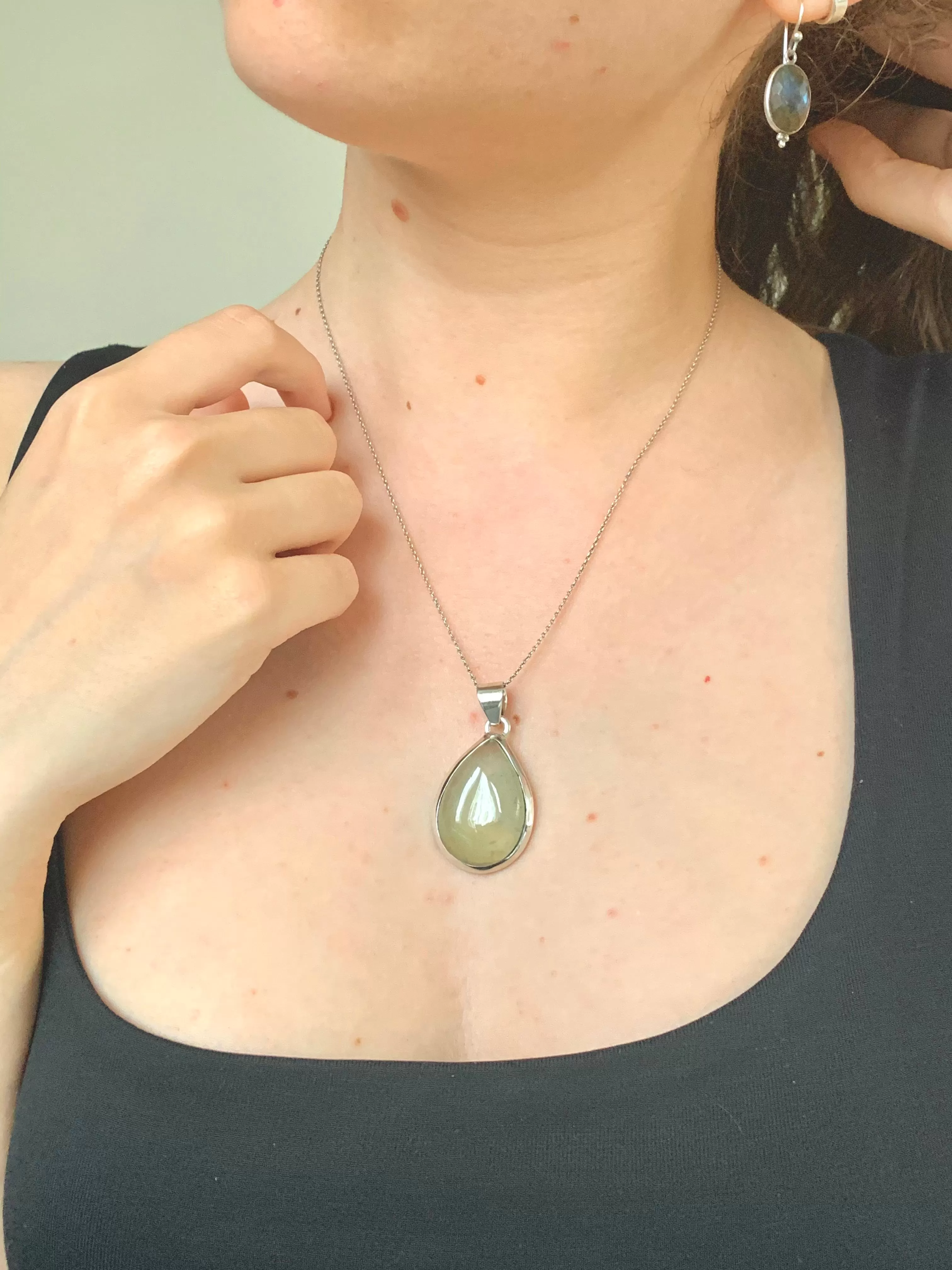 Prehnite with Epidote Ariel Pendant - Chunky Teardrop