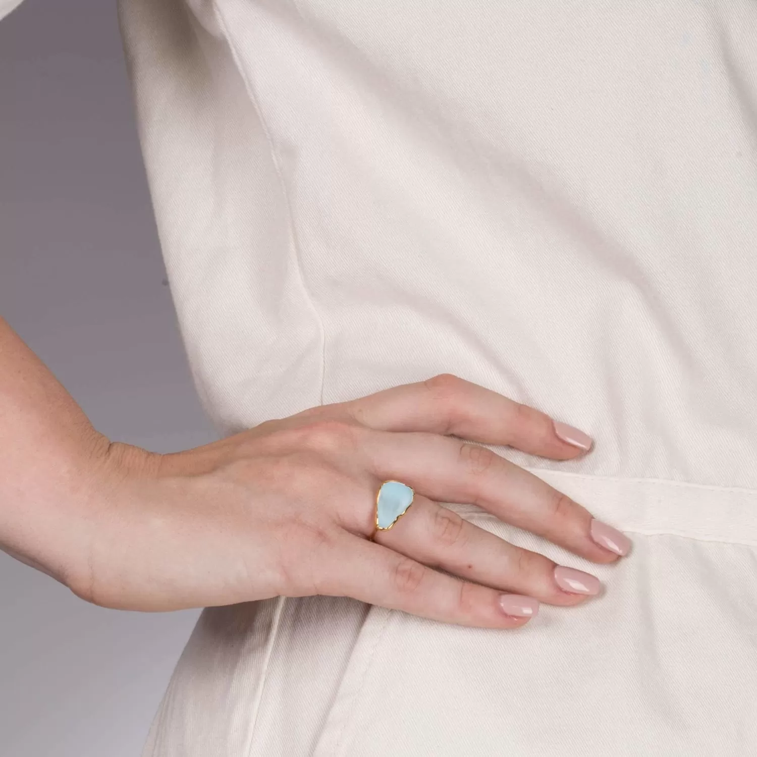 Raw Sky Blue Topaz Ring in Sterling Silver