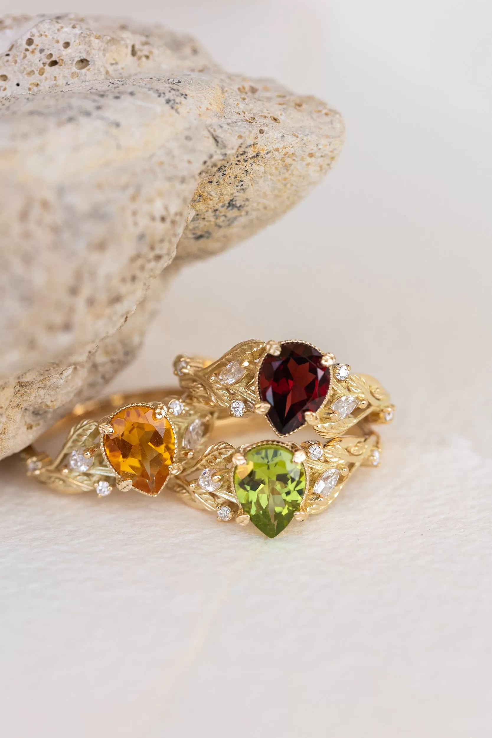 READY TO SHIP: Patricia ring in 14K yellow gold, natural garnet pear cut 8x6 mm, accent moissanites, AVAILABLE RING SIZES: 5.25-7.25US