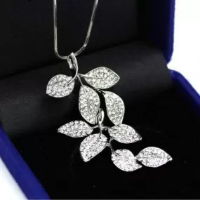 Rhinestone Crystal Leaf Long Necklace