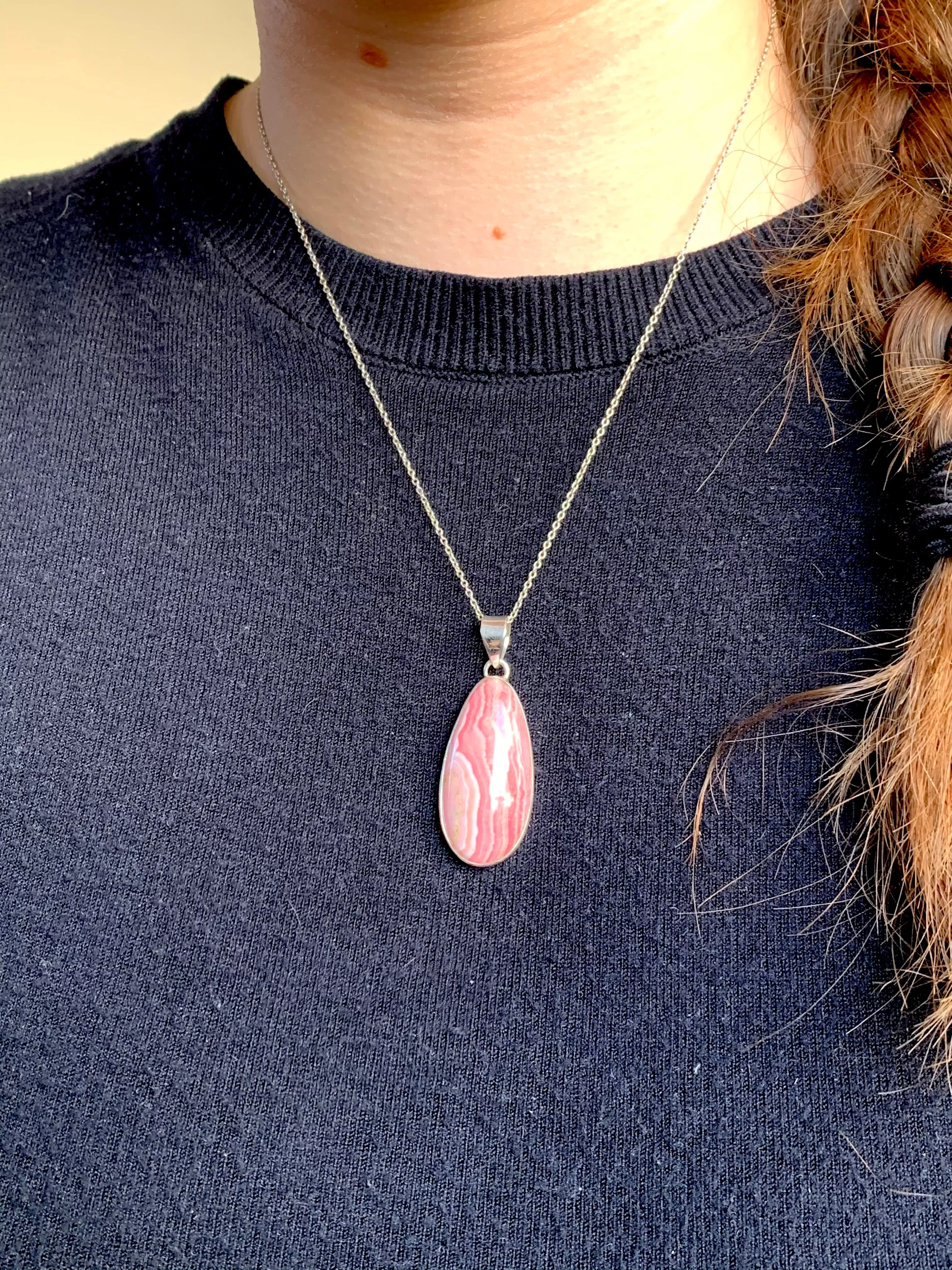 Rhodochrosite Akoni Pendant - Long Teardrop