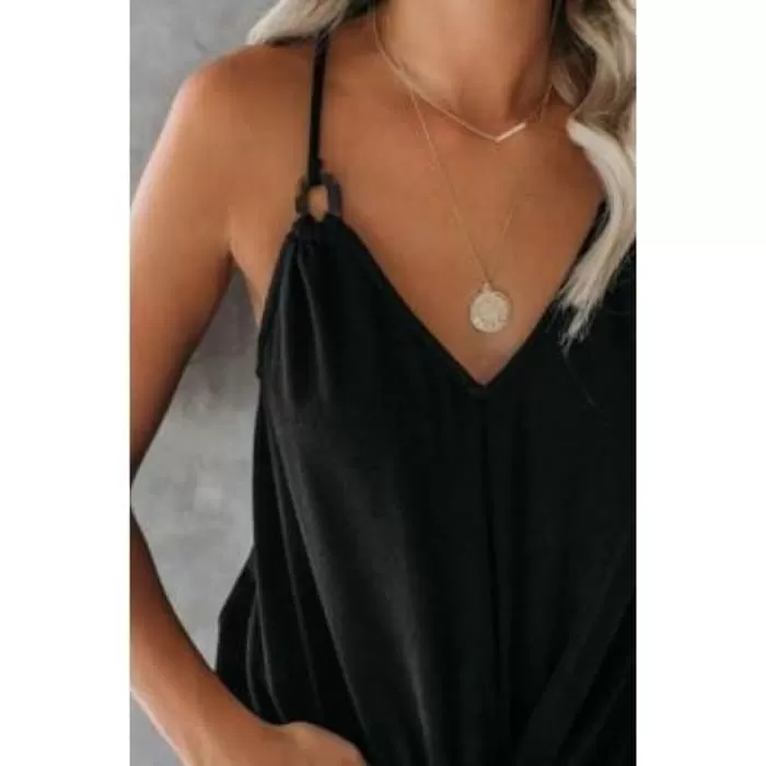 Ring Trim Tie Front Camisole- Black