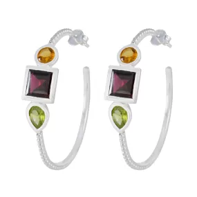 Riyo Appealing Sterling Silver Earring For Femme Multi Earring Bezel Setting Multi Earring Hoop Earring