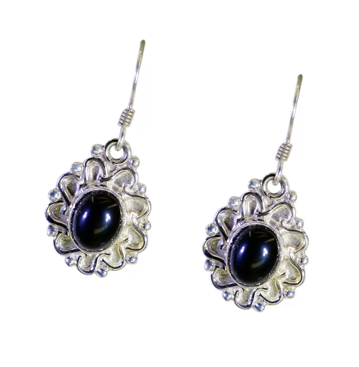 Riyo Genuine Gems round Cabochon Black Onyx Silver Earrings good Friday gift