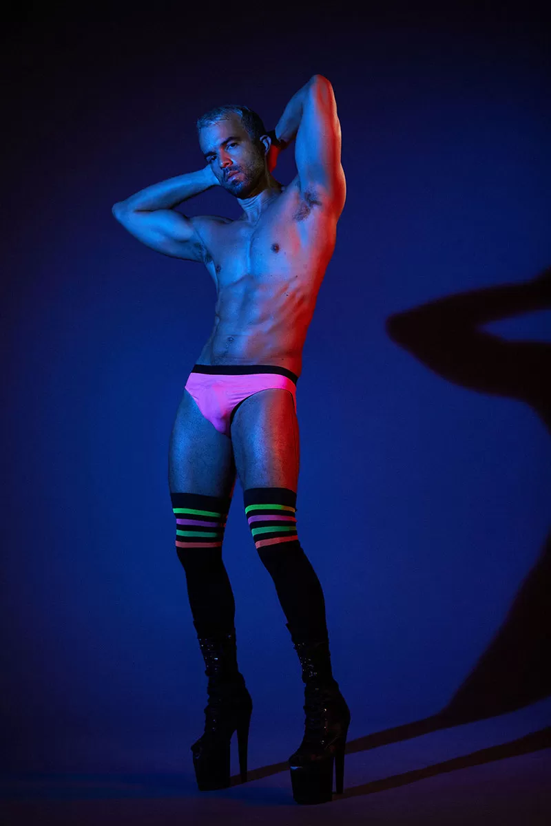 Rolling Over the Knee ROLLER Socks - Striped Black/NEON (3 Sizes Available)