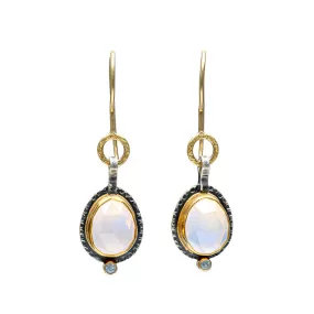 Rose Cut Moonstone Earrings With Montana Sapphires