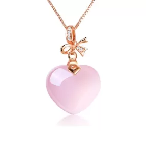 Rose Quartz Pink Heart Crystal Pendant Necklace