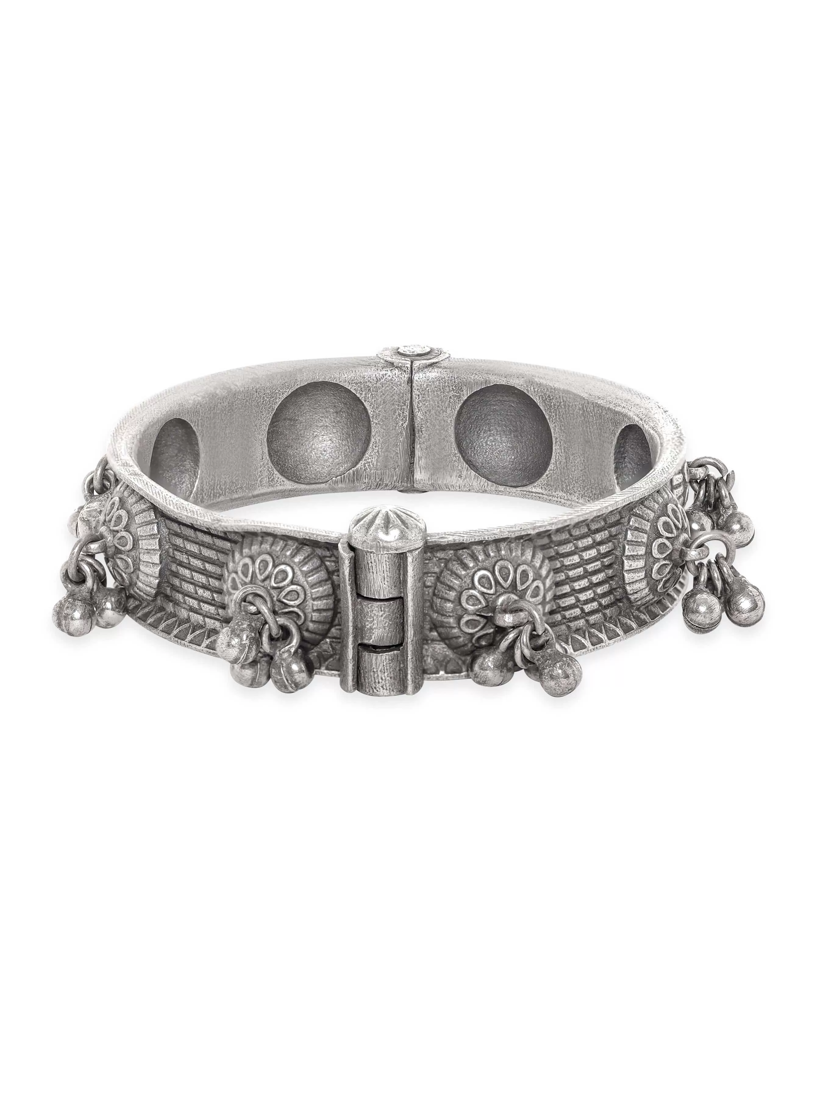 Rubans Oxidized Silver Plated Kada Bracelet with Ghungroo Embellishments