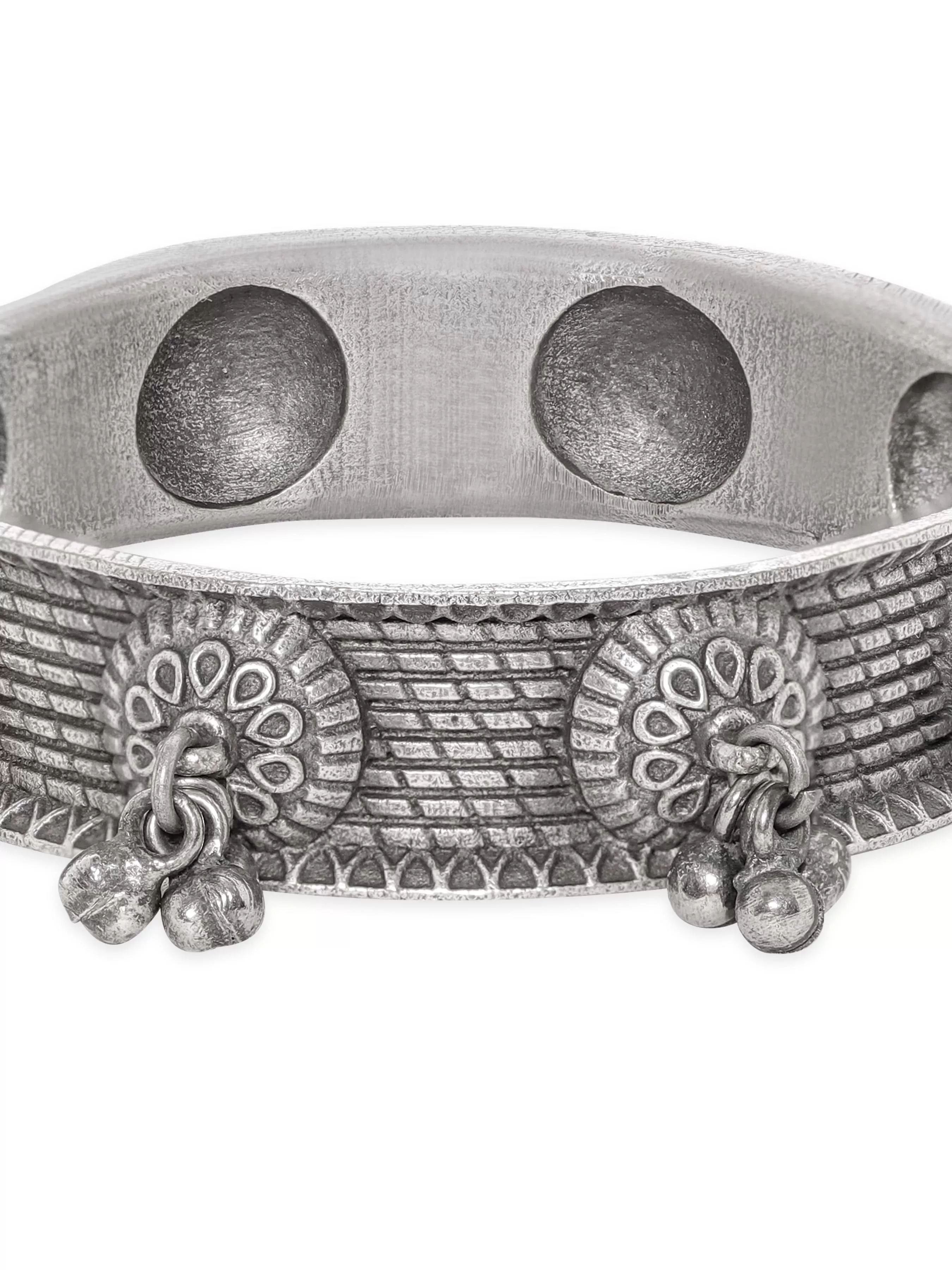 Rubans Oxidized Silver Plated Kada Bracelet with Ghungroo Embellishments