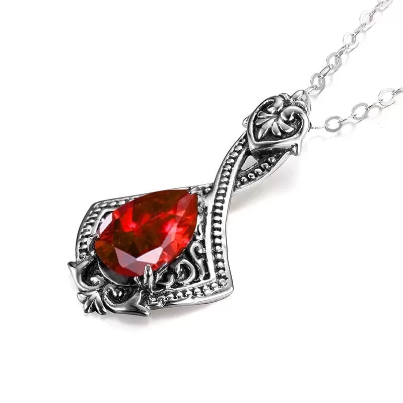 Ruby Goth Heart 925 Sterling Silver Pendant (No Chain)