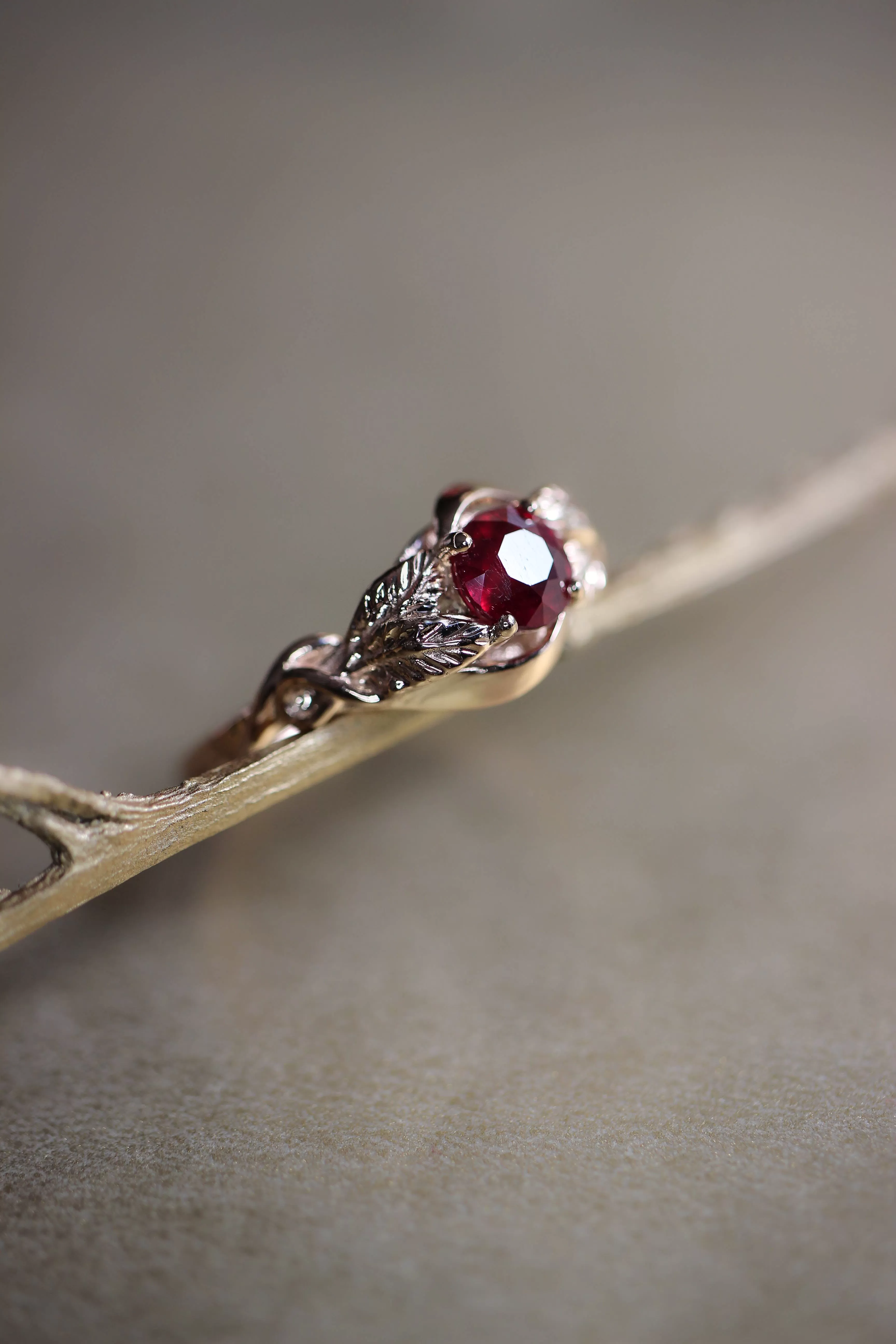 Ruby nature inspired engagement ring / Azalea