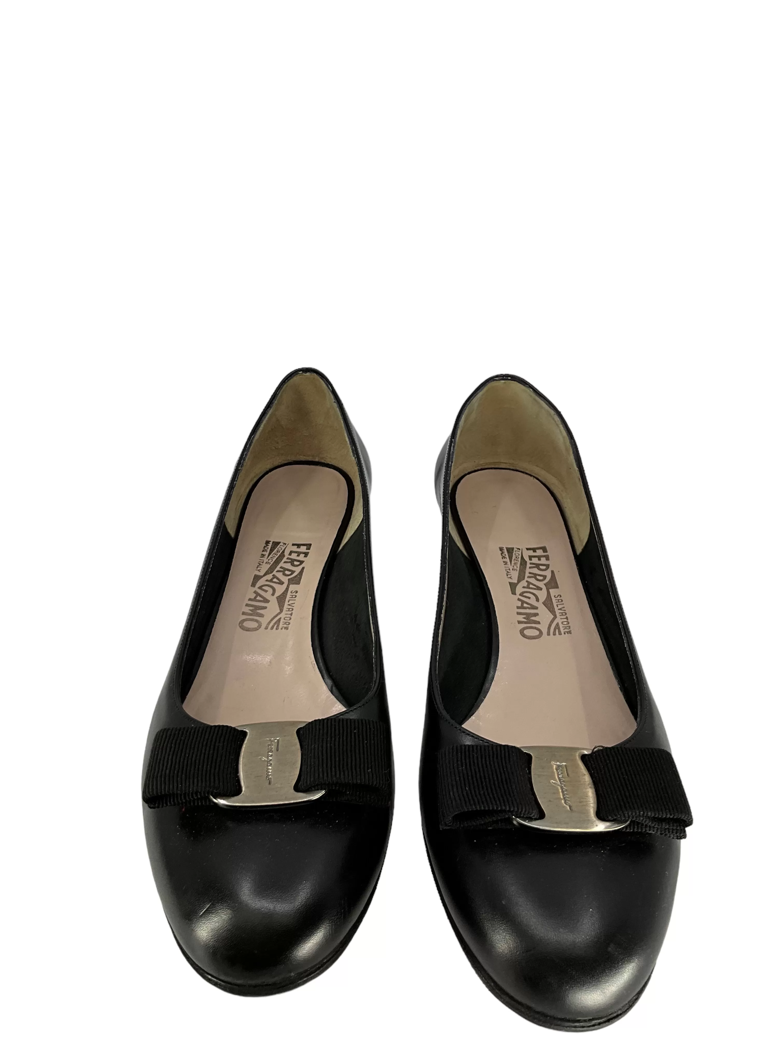 Salvatore Ferragamo Black Leather With Bow Tie Pumps Size 9.5