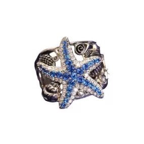 Sapphire Starfish Silver Ring